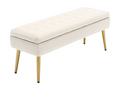 Banc en velours beige, 111 x 35 x 44,5 cm