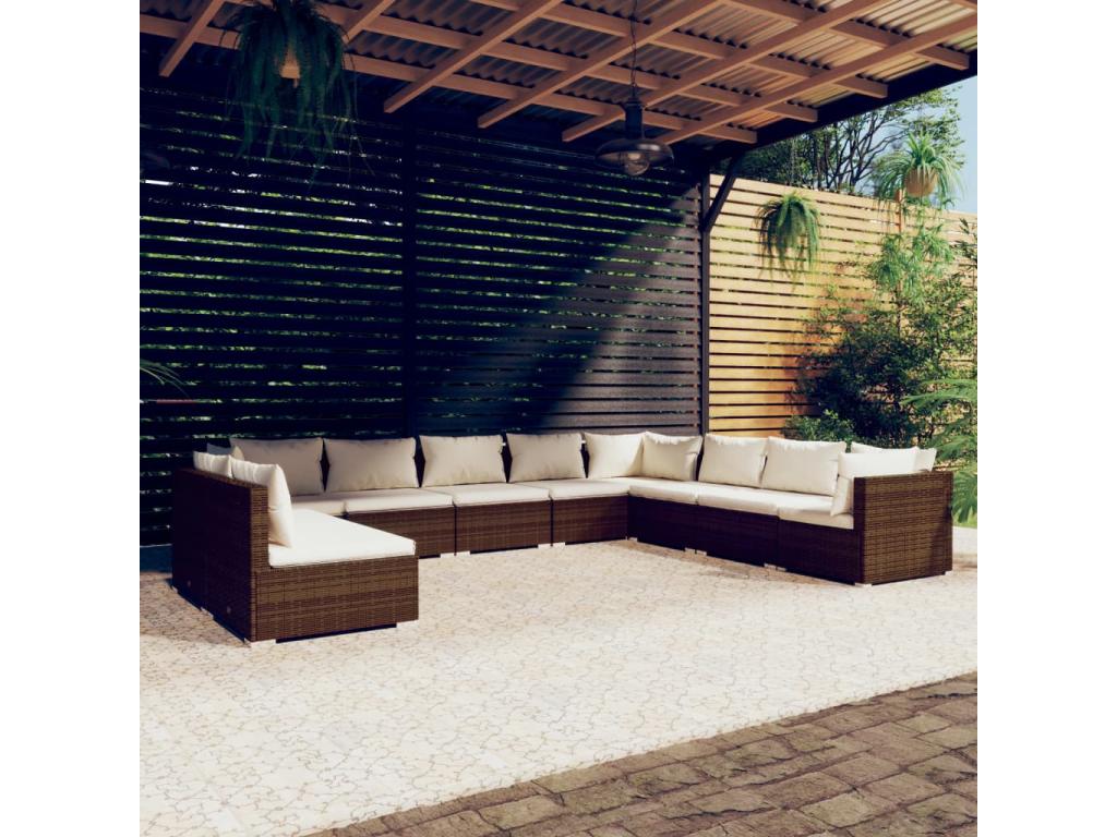 Ensemble de mobilier de jardin en résine tressée marron