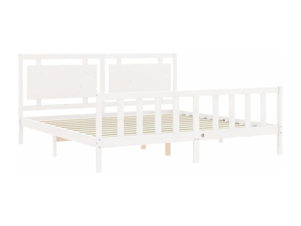 Cadre de lit en bois massif blanc, 180 x 200 cm