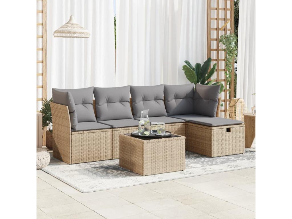 Ensemble de mobilier de jardin en résine tressée beige - dlz1766578366444