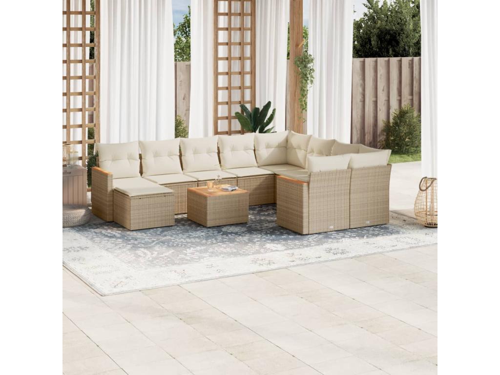 Ensemble de mobilier de jardin en résine tressée beige - dlz1766578333306