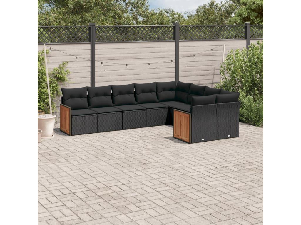 Ensemble de mobilier de jardin en résine tressée noire - dlz1766578917691