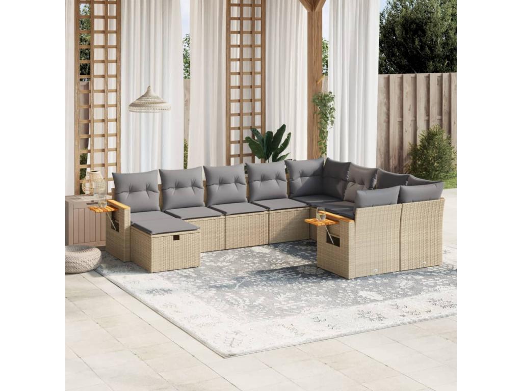 Ensemble de mobilier de jardin en résine tressée beige - dlz1766578313944