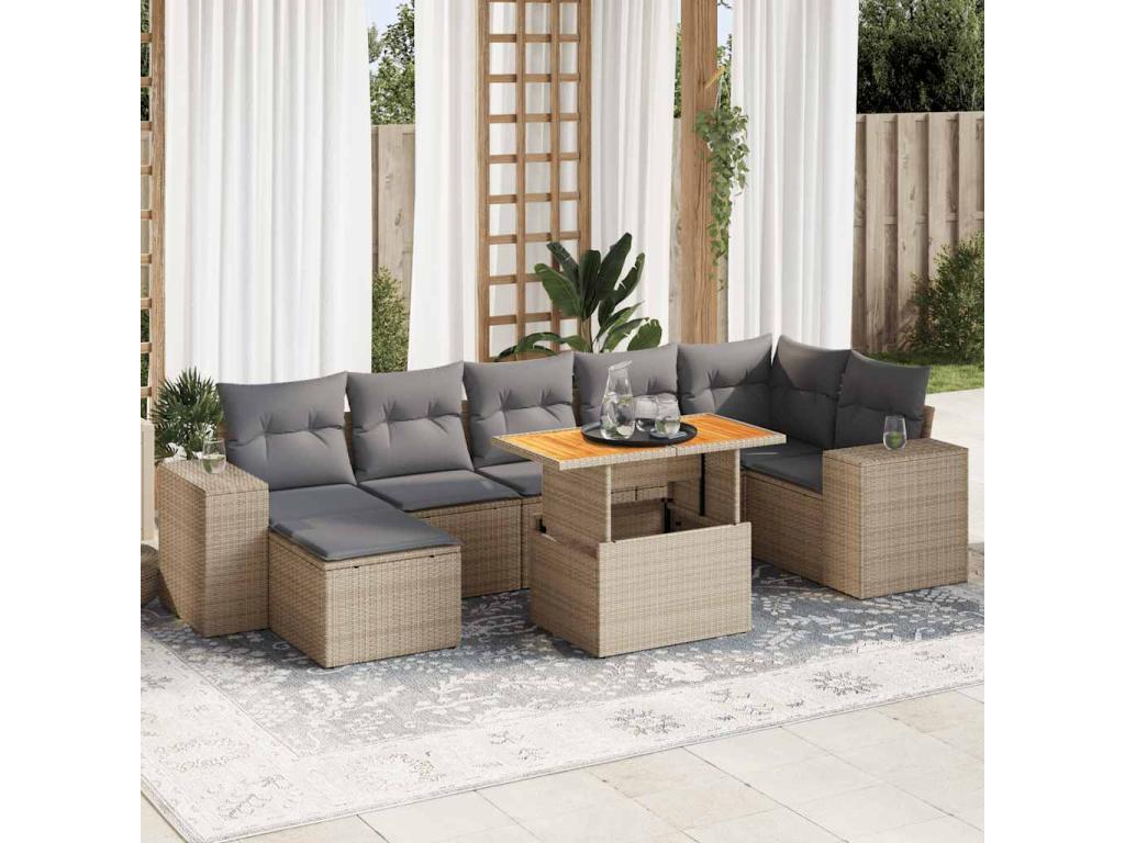 Ensemble de mobilier de jardin en résine tressée beige - dlz1766578348283
