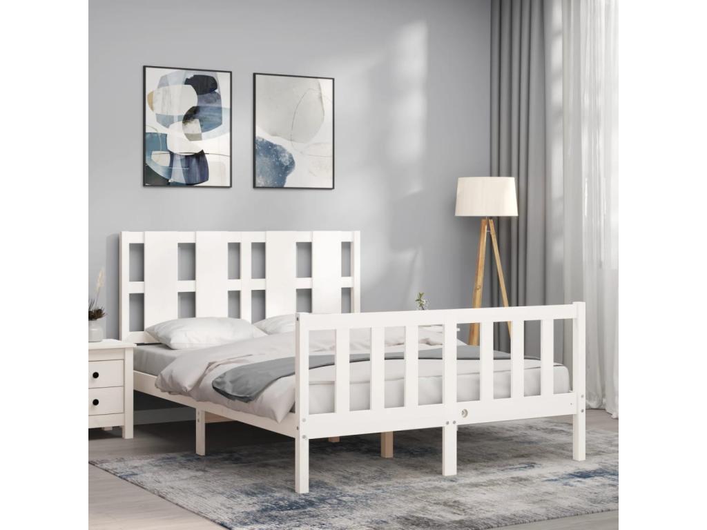 Cadre de lit en bois massif blanc, 120 x 200 cm
