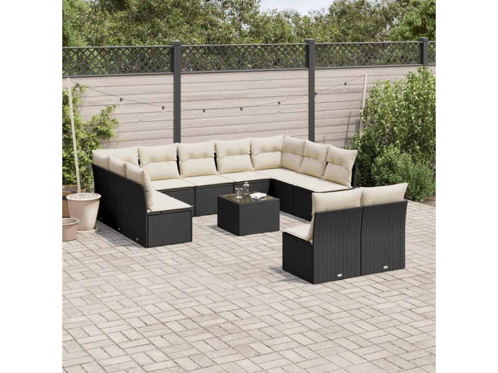 Ensemble de mobilier de jardin en résine tressée noire - dlz1766578327840