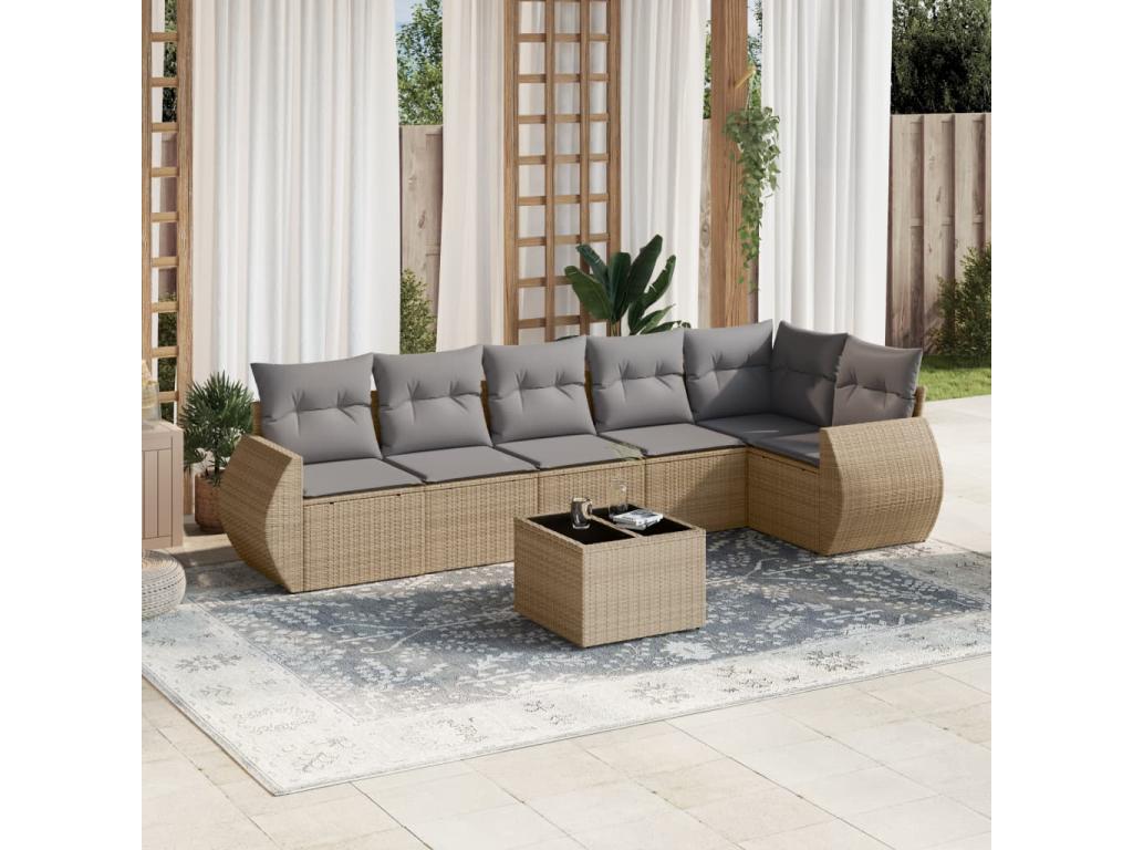 Ensemble de mobilier de jardin en résine tressée beige - dlz1766578729162