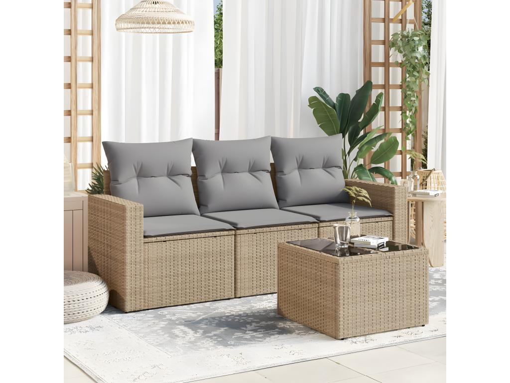 Ensemble de mobilier de jardin en résine tressée beige - dlz1766578967683