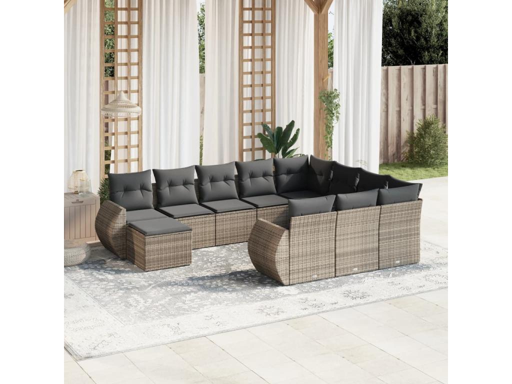 Ensemble de mobilier de jardin en résine tressée grise - dlz1766578526846