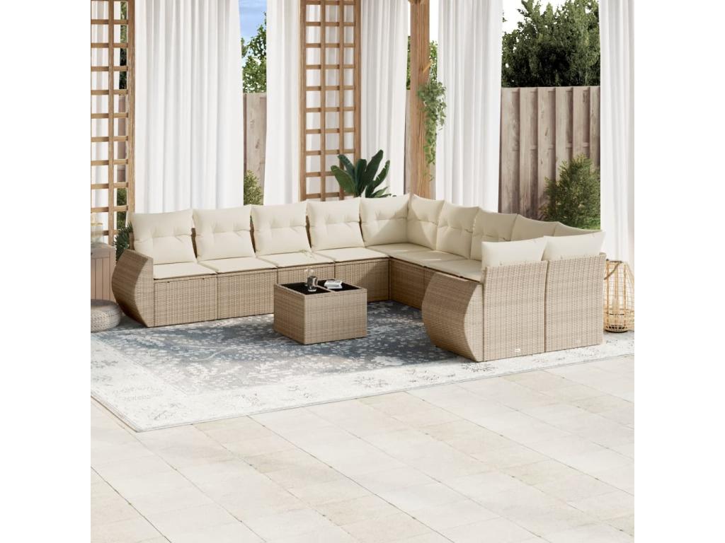 Ensemble de mobilier de jardin en résine tressée beige - dlz1766578345971
