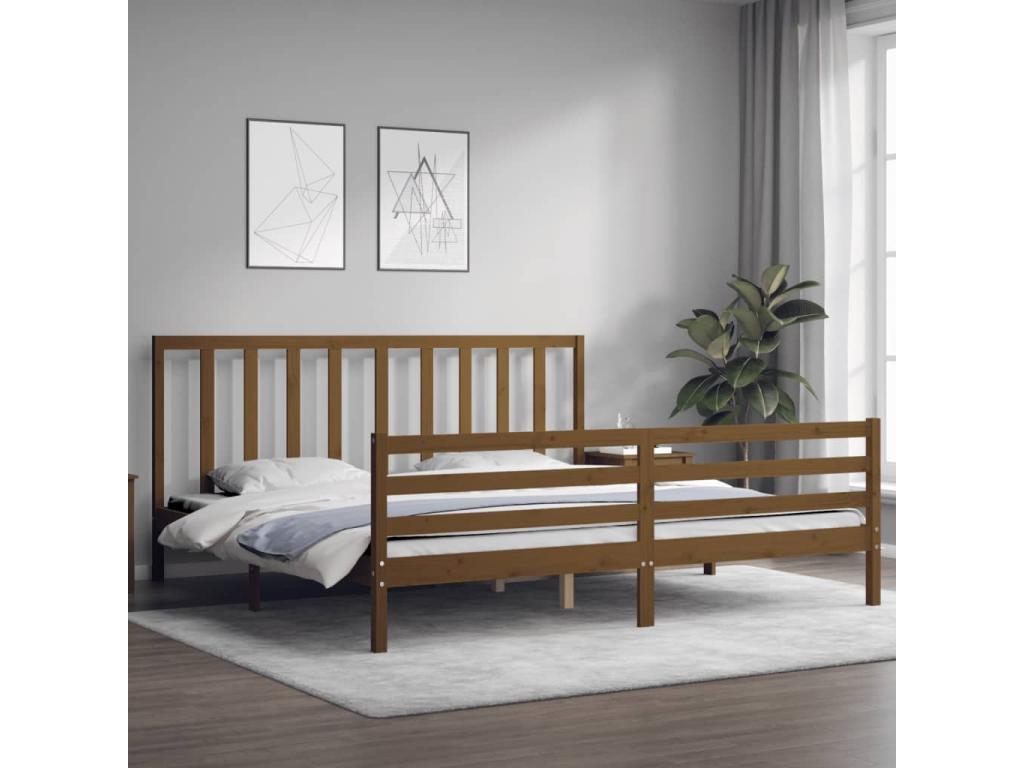 Cadre de lit en bois massif marron, 200 x 200 cm