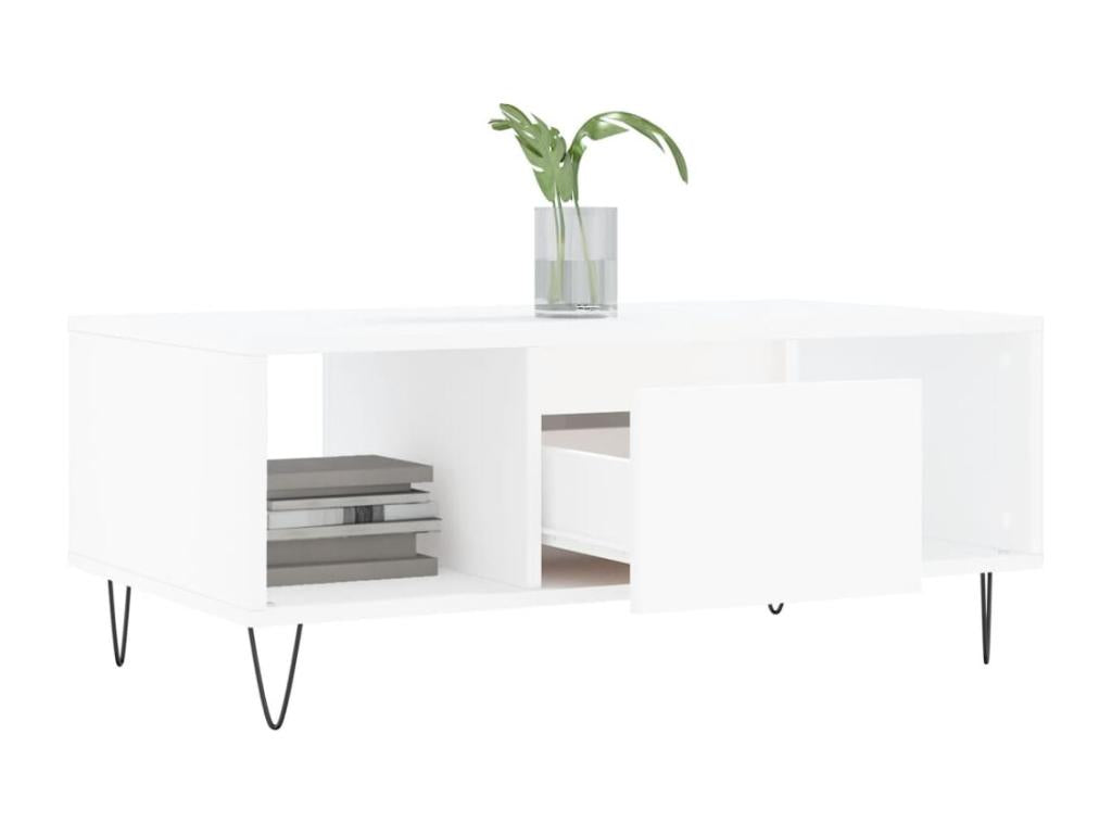 Table basse en bois d'ingénierie blanc, 90 x 50 x 36,5 cm