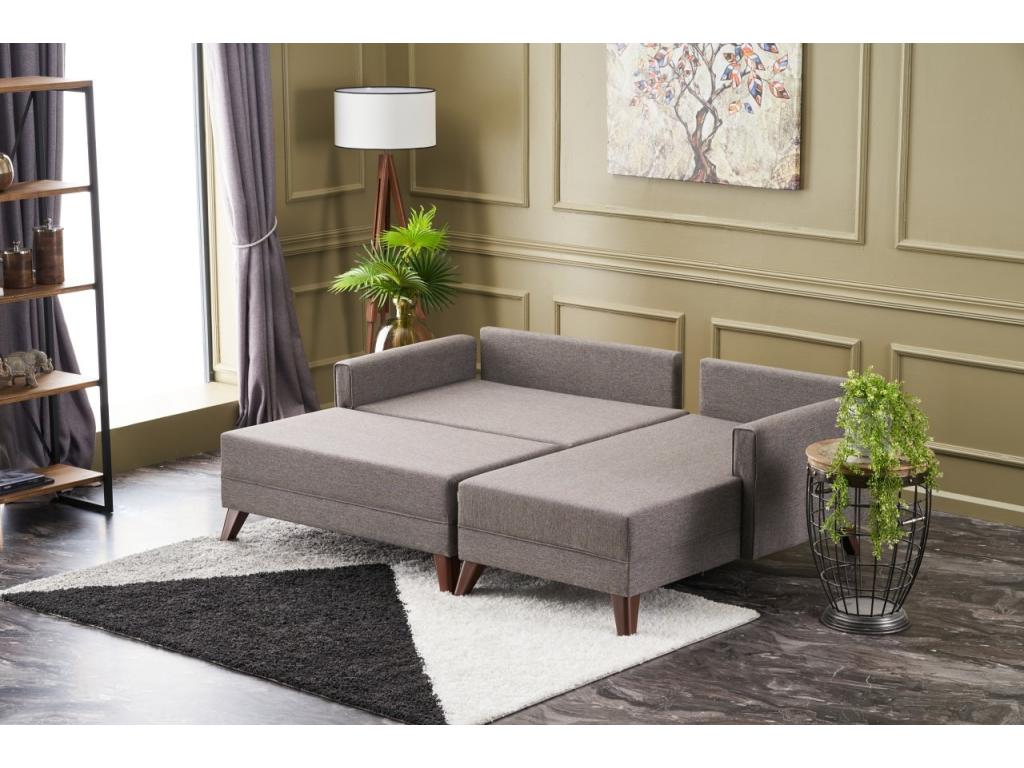 Canapé-lit en tissu marron