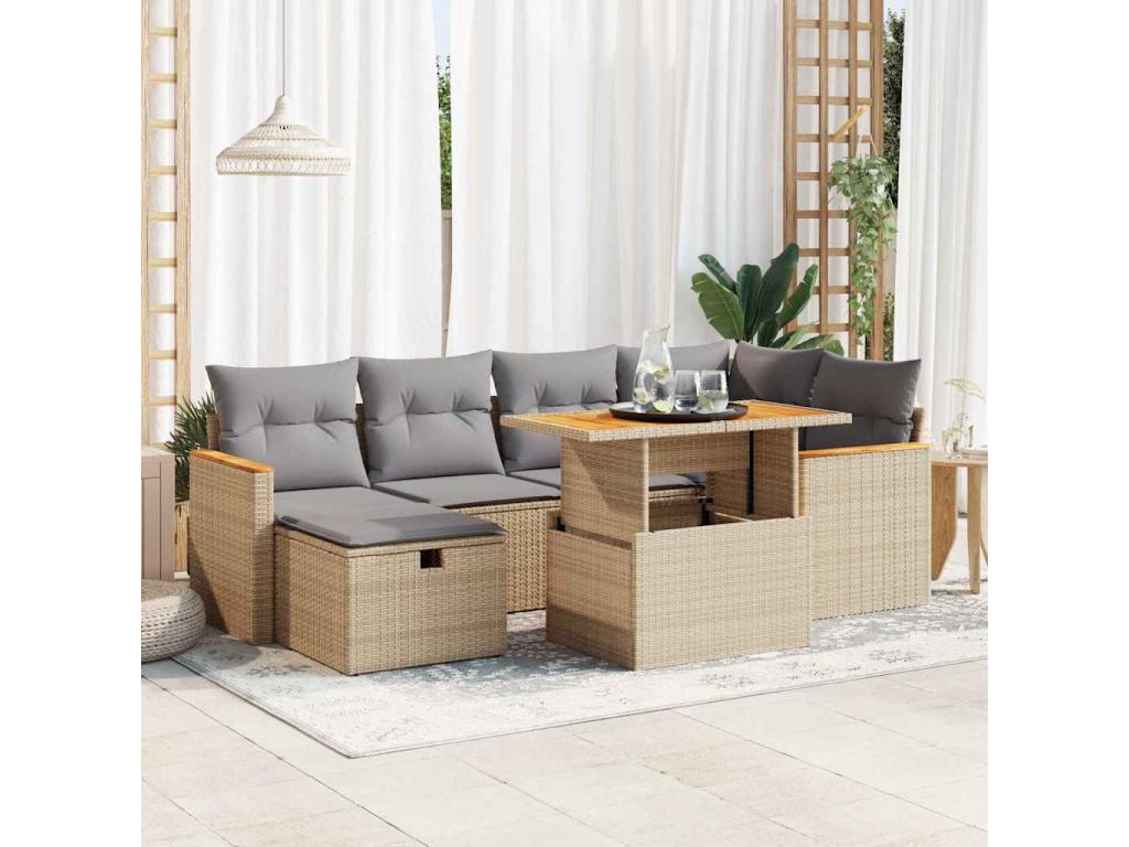Ensemble de mobilier de jardin en résine tressée beige - dlz1766578805491