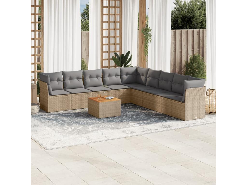 Ensemble de mobilier de jardin en résine tressée beige - dlz1766578412736