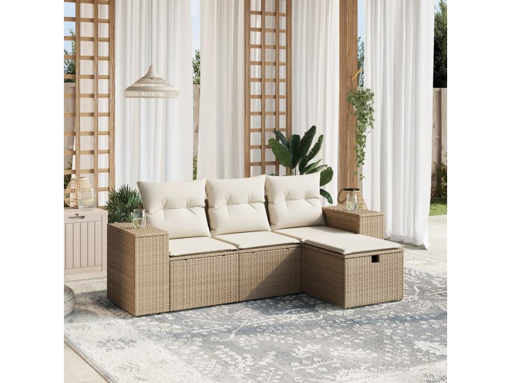 Ensemble de mobilier de jardin en résine tressée beige - dlz1766578334931