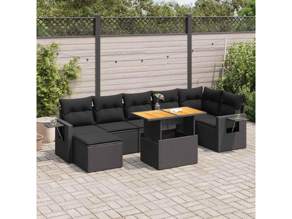 Ensemble de mobilier de jardin en résine tressée noire - dlz1766578295704