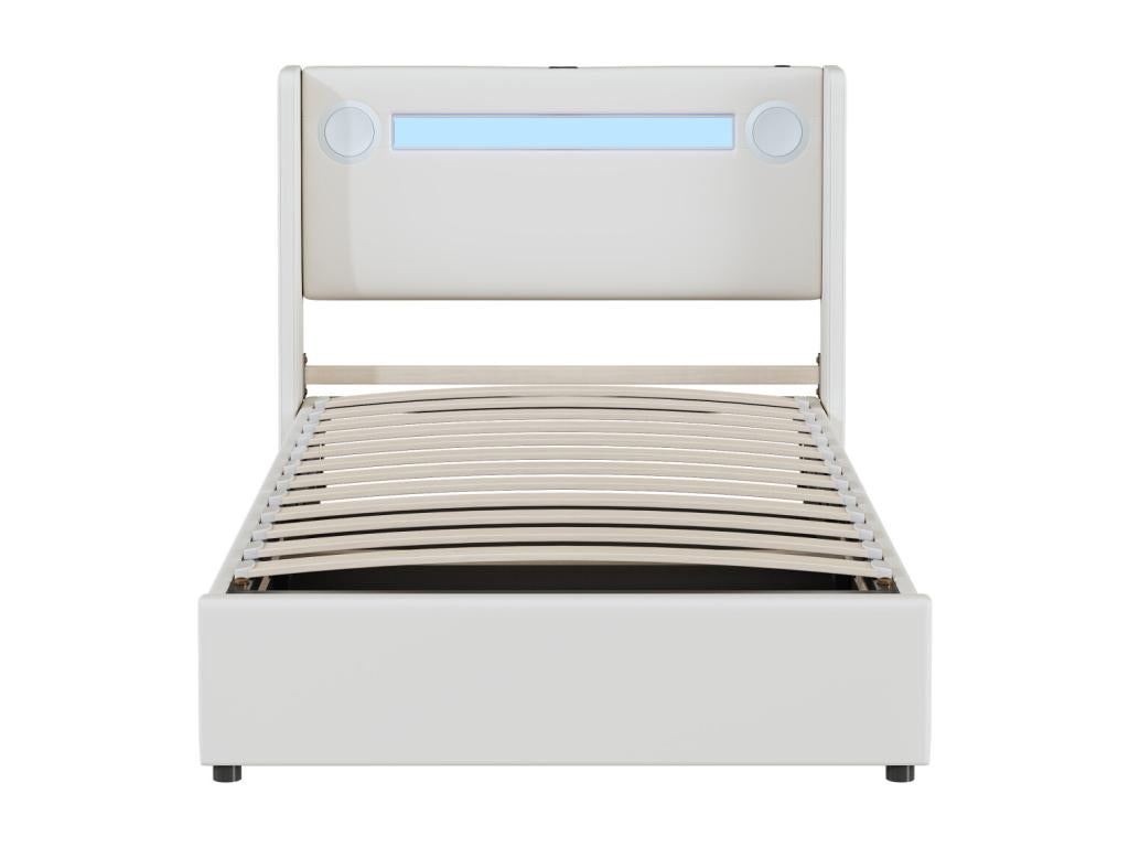 Lit en cuir blanc, 90 x 200 cm