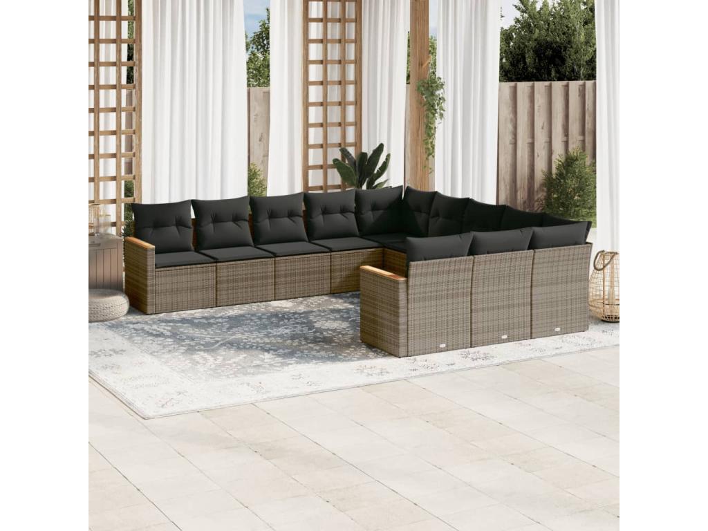 Ensemble de mobilier de jardin en résine tressée grise - dlz1766578362446