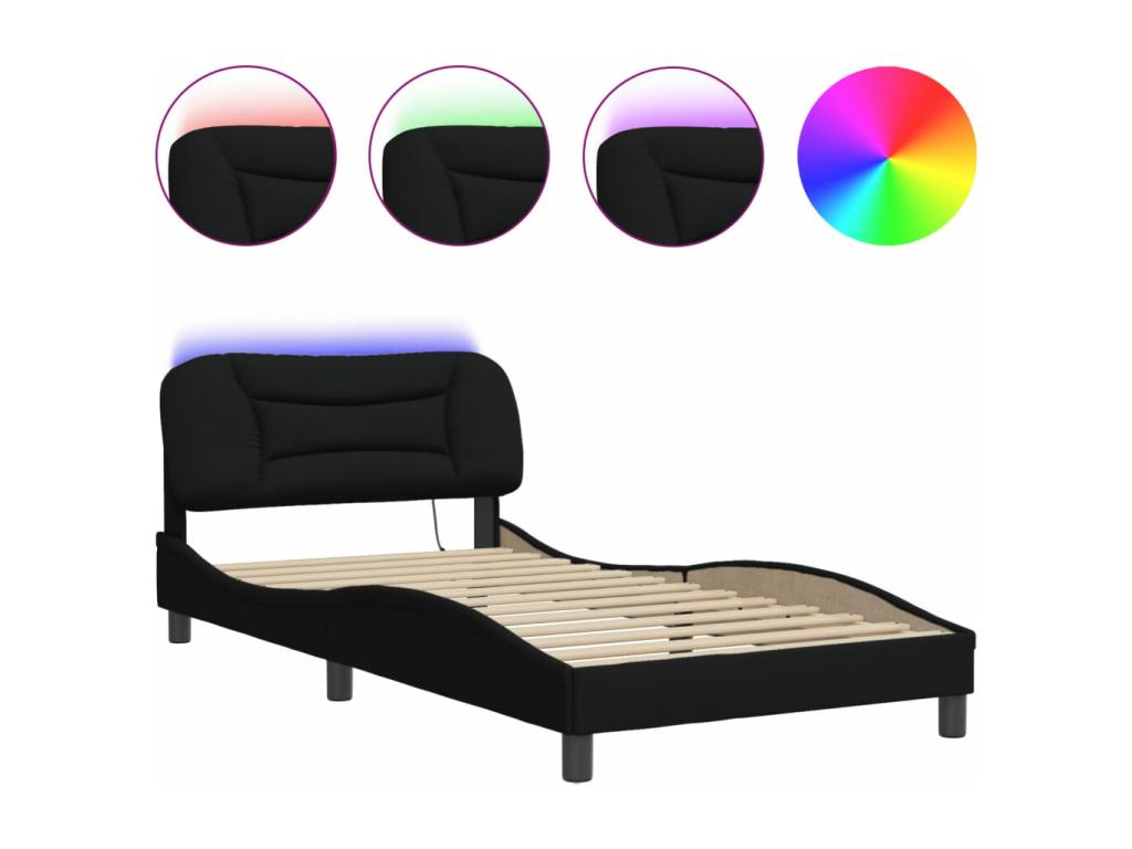 Cadre de lit en tissu noir, 100 x 200 cm