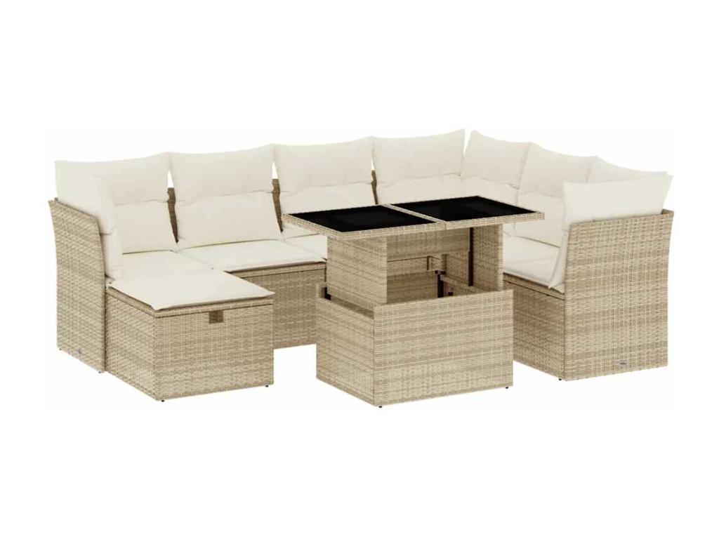 Ensemble de mobilier de jardin en résine tressée beige - dlz1766578991225