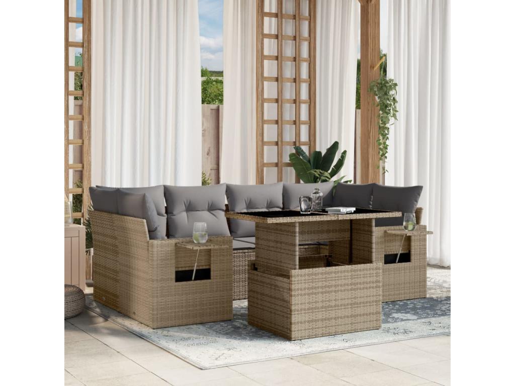 Ensemble de mobilier de jardin en résine tressée beige - dlz1766578344128