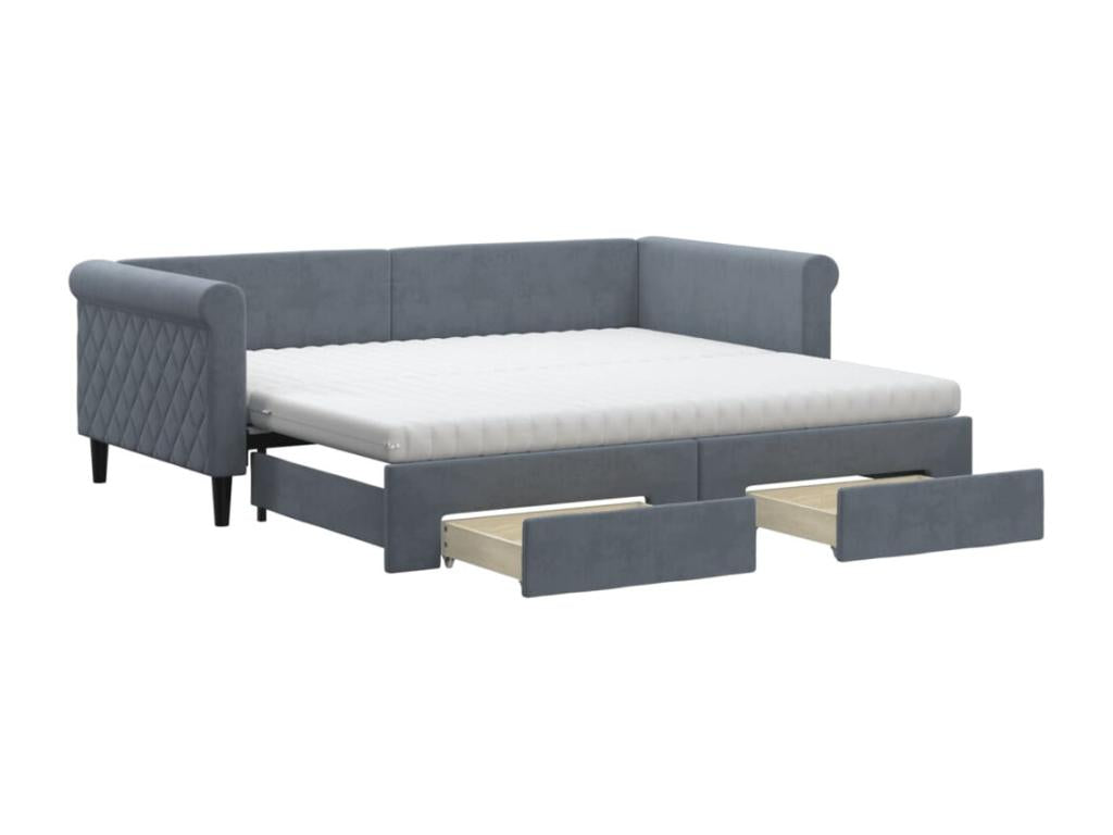 Lit en velours gris, 90 x 190 cm