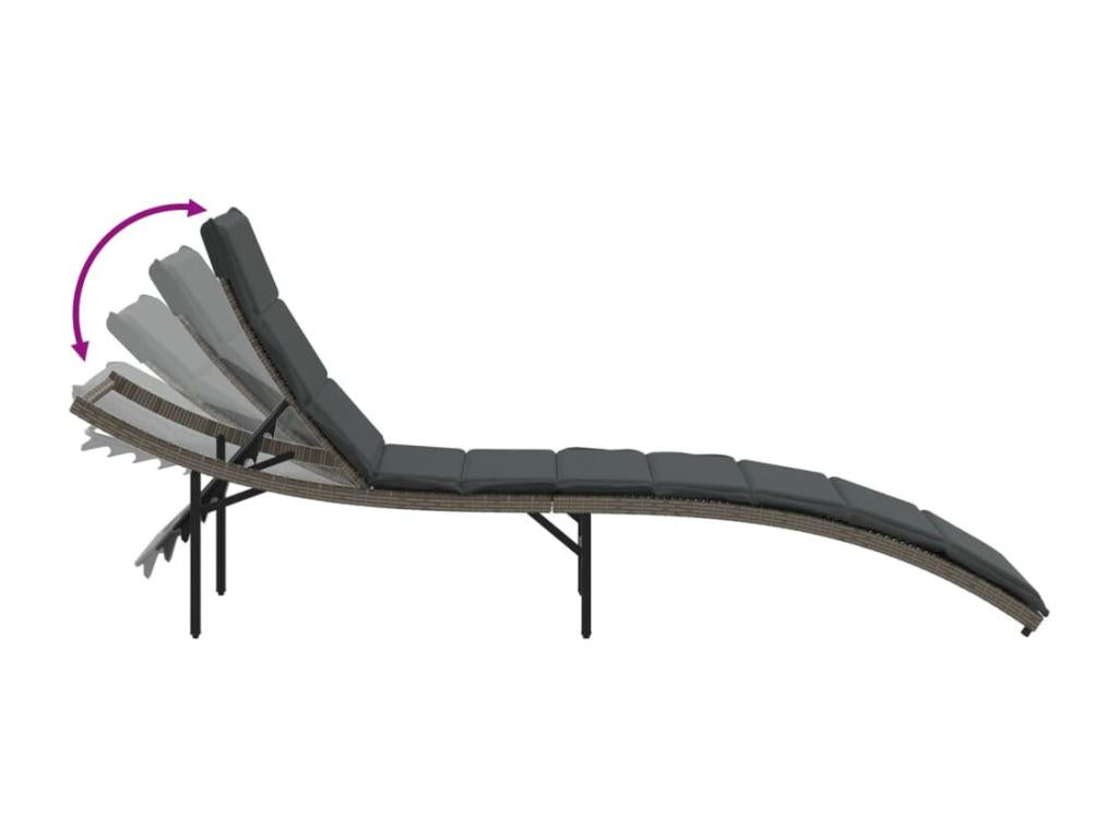 Chaise longue en résine tressée grise, 55 x 199 x 50 cm
