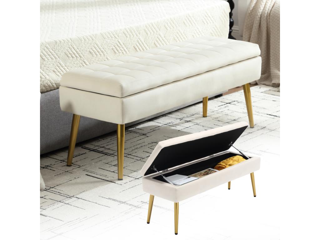 Banc en velours beige, 111 x 35 x 44,5 cm