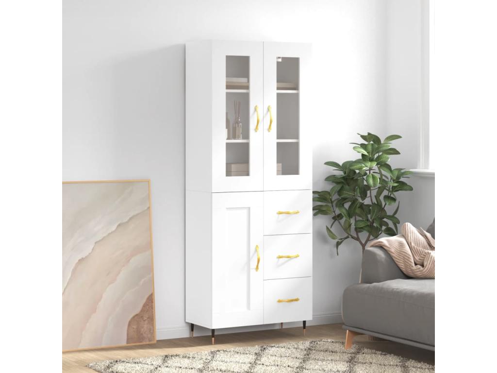 Buffet en bois d'ingénierie blanc, 69,5 x 34 x 180 cm