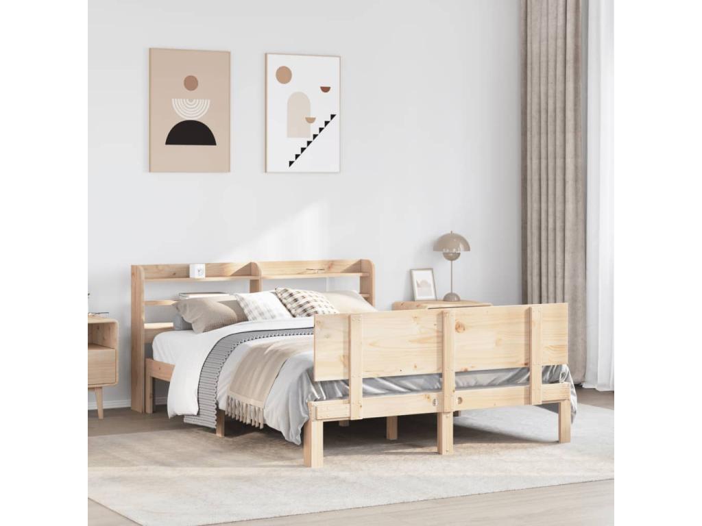 Cadre de lit en pin brun, 135 x 190 cm