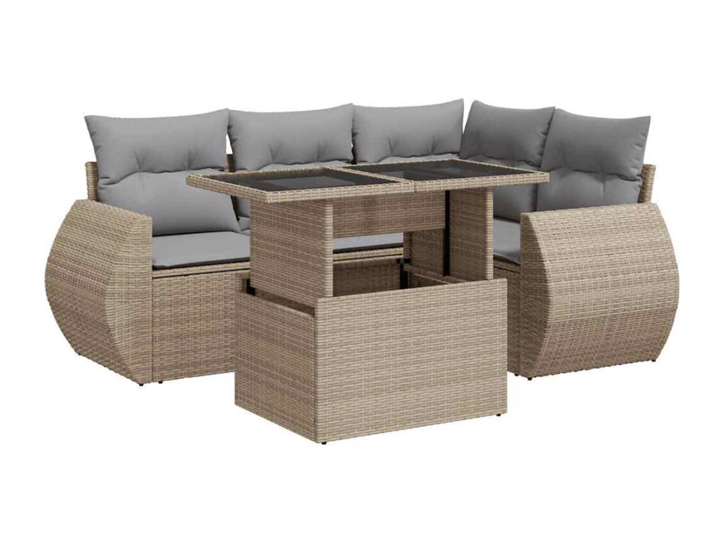 Ensemble de mobilier de jardin en résine tressée beige - dlz1766578678251