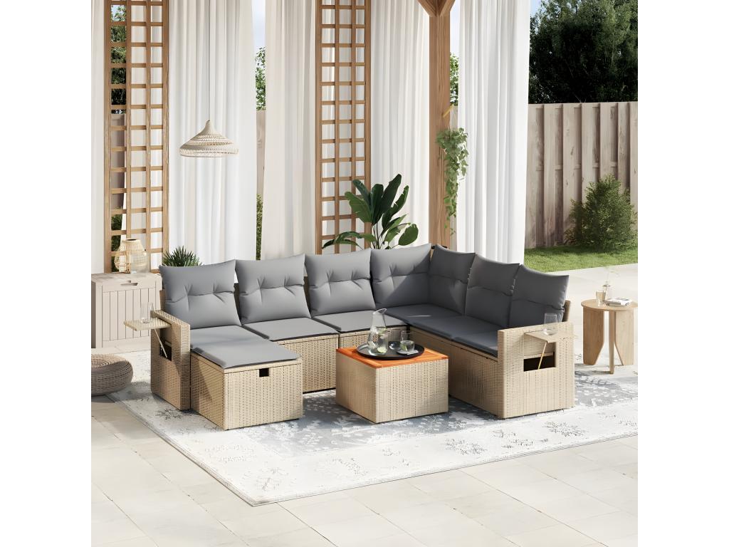 Ensemble de mobilier de jardin en résine tressée beige - dlz1766578891188