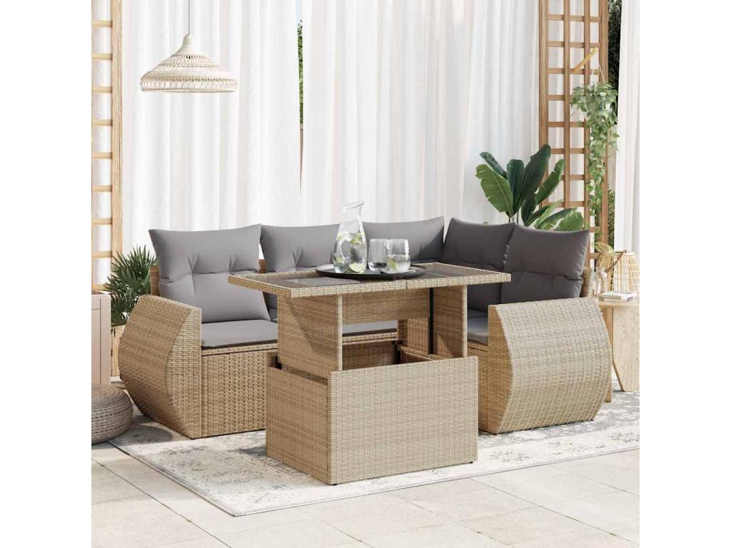 Ensemble de mobilier de jardin en résine tressée beige - dlz1766578678251