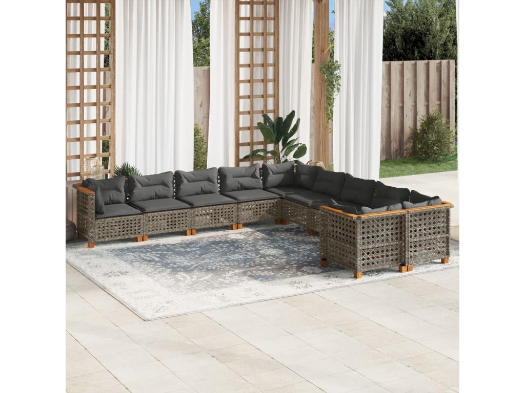 Ensemble de mobilier de jardin en résine tressée grise - dlz1766578732848
