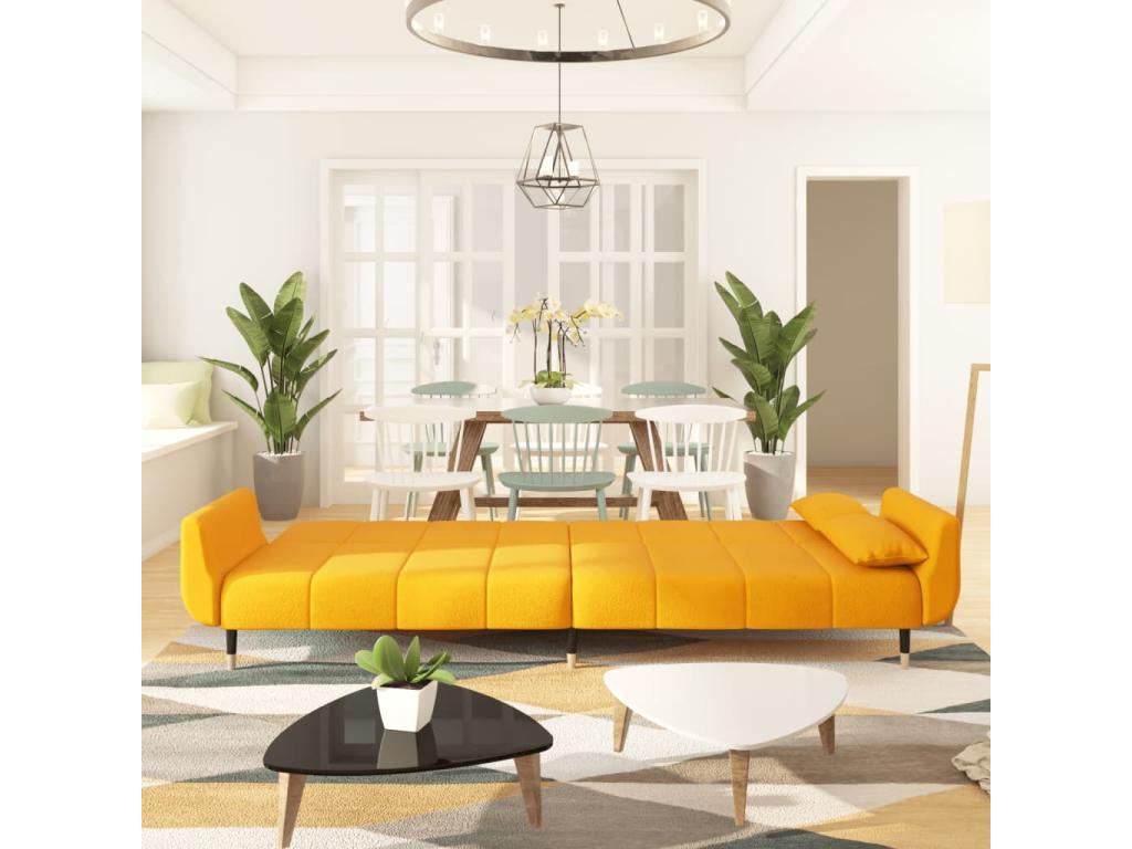 Lit en velours jaune