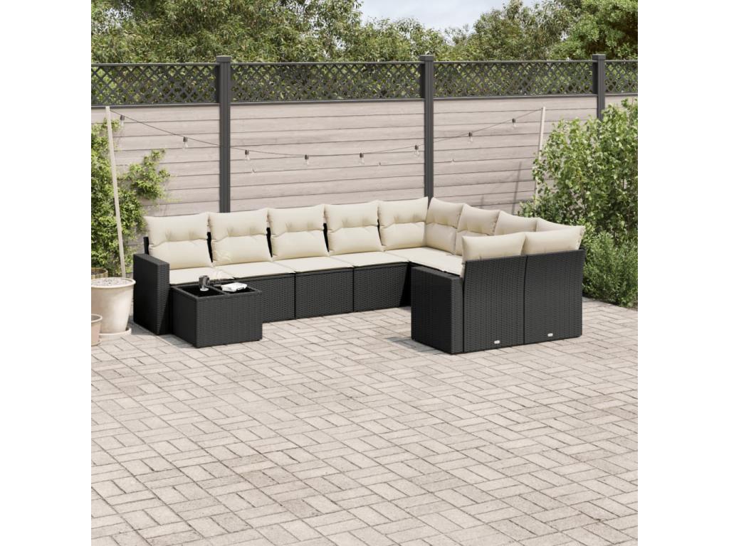 Ensemble de mobilier de jardin en résine tressée noire - dlz1766578297893