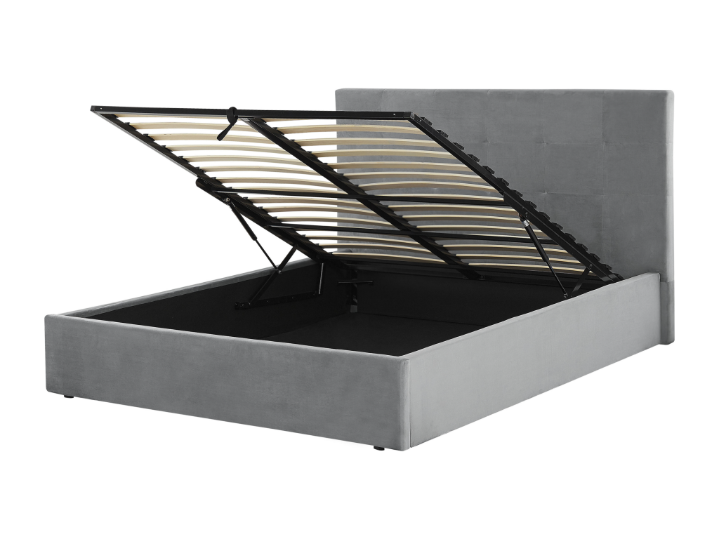 Lit en velours gris, 140 x 200 cm